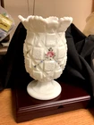 Westmoreland Milk Glass Pedestal Vase Scalloped Rim Floral Design Vintage