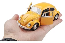 Yellow Volkswagen Beetle Alloy Toy Car Model Pull-Back Vehicle