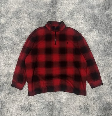 Polo Ralph Lauren Plaid Pullover Quarter Zip Long Sleeve Red Black Mens XXL