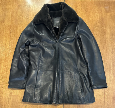 AM Studio Faux Leather Faux Fur Jacket Small Women s Zip Up Trench
