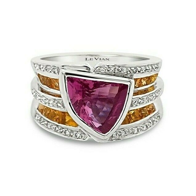Le Vian 18K White Gold Cocktail Ring 4.32 cts Pink Sapphire Diamond Size 6.75