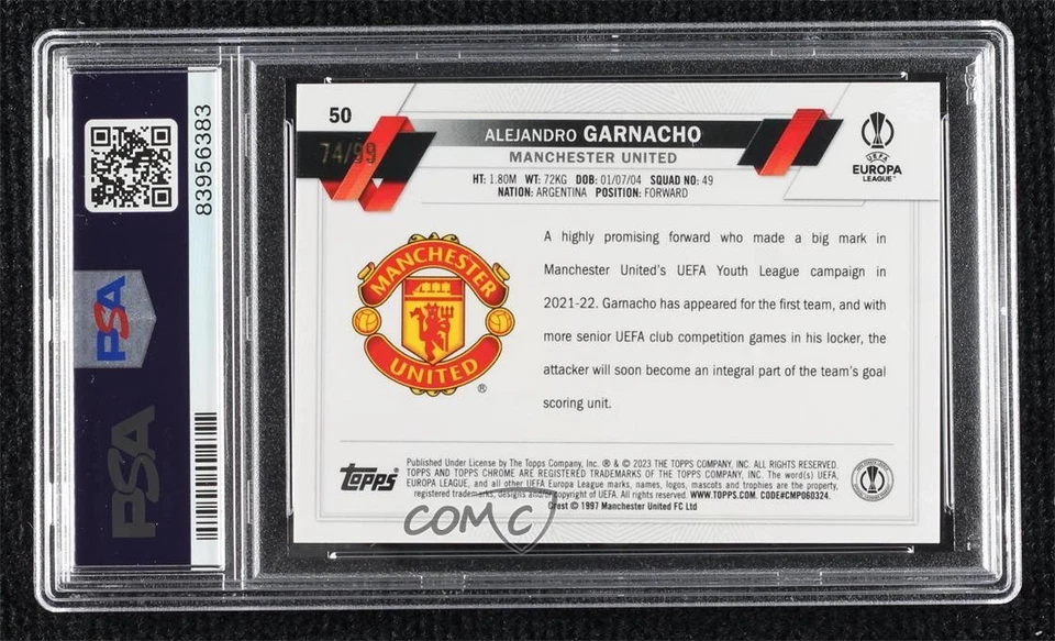 2022-23 Topps Yellow /99 Alejandro Garnacho #50 PSA 10 GEM MT Rookie RC - Image 2 of 2