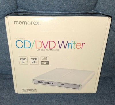 MEMOREX CD/DVD Writer Burner Slim External 8X DVD 24X CDR  USB Powered - NEW