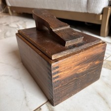 VINTAGE Rustic Solid Wood Shoe Shine Box Dovetail Joints Foot Rest Valet Brown
