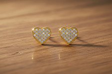 14K Solid Yellow Gold CZ Heart Stud Push Back Earrings Unisex Micropav  Sparkle