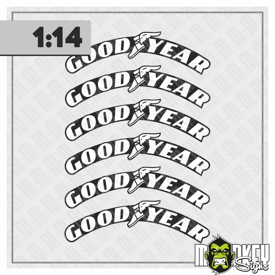 Goodyear Reifenaufkleber 1:14 – 6er Set passend für Tamiya RC LKW Truck Modelle - Bild 2 von 2