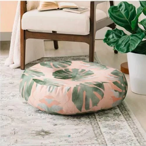 Deny Designs Bohemian Monstera Floral Floor Pillow, Pink / Green - MSRP $149 - Image 3 of 3