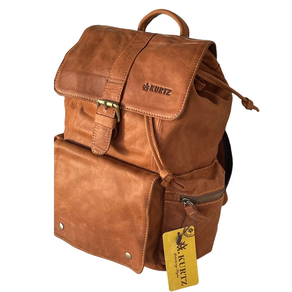 Unisex XL ECHTES LEDER Braun Rucksack Umhängetasche Unitasche Leather Backpack - Bild 4 von 4