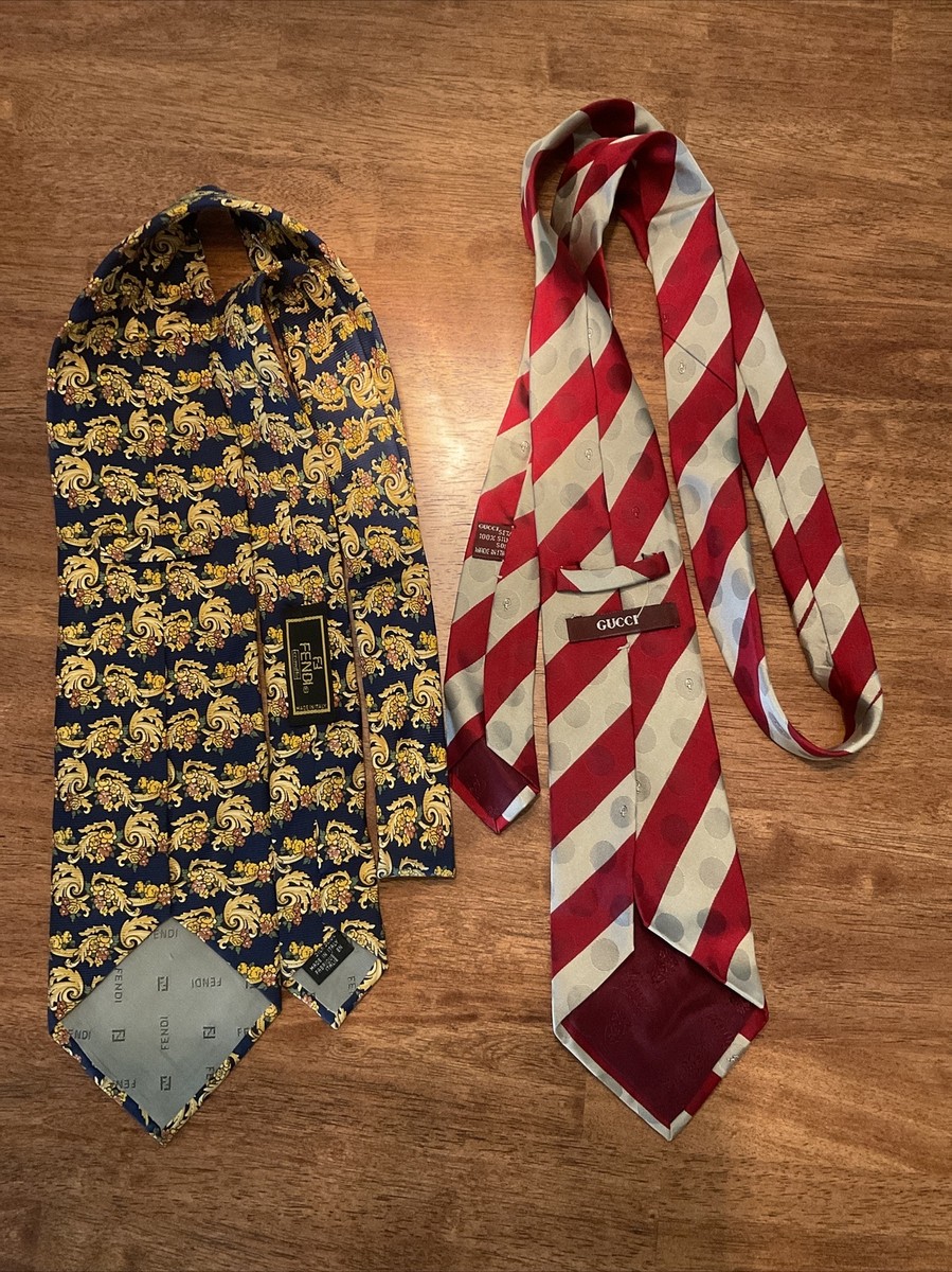 2 - Vintage Italy Gucci Red Striped & Fendi Gold Leaf Men's 100