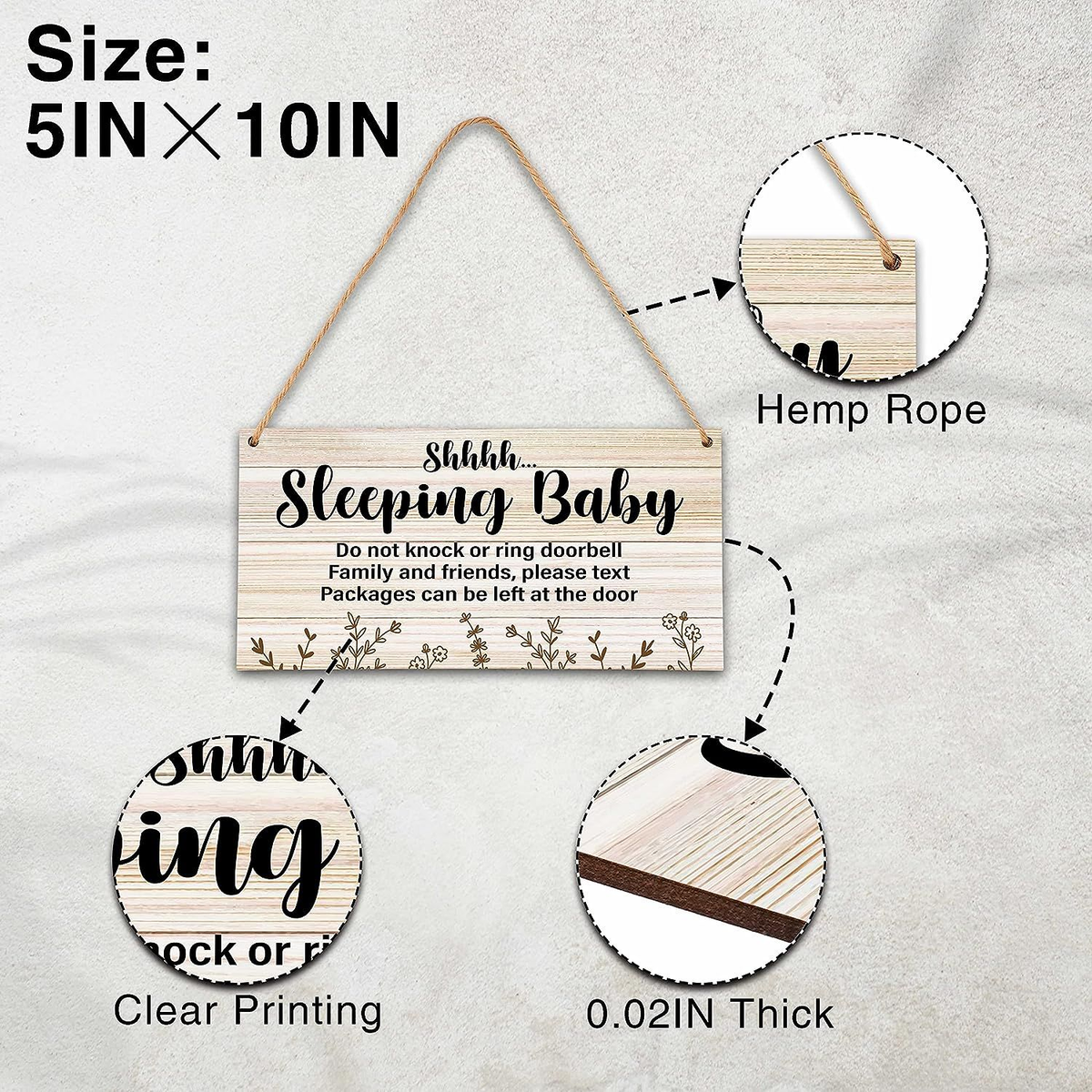 Holzschild 'Baby Schläft' Für Die Haustür – 'Bitte Nicht Stören' Schild Mit Seil Zum Aufhängen, 35 X 15 Cm