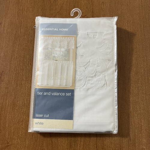 Home Essentials Tier & Valance Set Laser Cut White 2 Pieces KMart