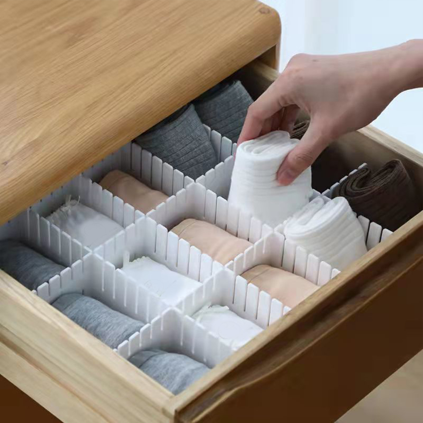 4pcs Plastic Grid Drawer Dividers DIY Cutting Adjustable Drawer