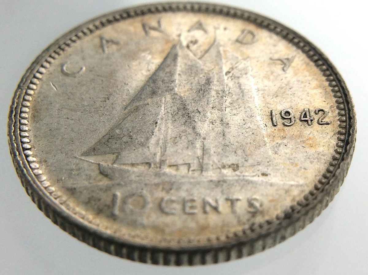 1942 Canada 10 Cents Silver Dime Circulated George VI Ten Cent