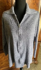 Venezia Vitale Blue/White Full Zip Sweater Long Sleeve Chevron Knit Size L