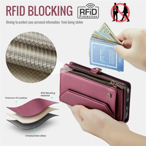 For iPhone 16 15 14 13 12 Pro Max Plus Case Wallet Leather ZIP Bag Strap Cover - Picture 67 of 84