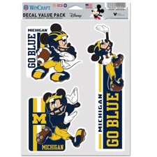 MICHIGAN WOLVERINES MICKEY MOUSE DISNEY 3-MULTI USE DECALS FAN PACK WINCRAFT 👀