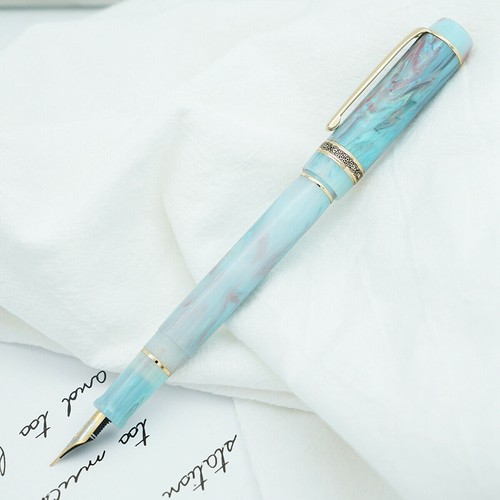 Penna stilografica Kaigelu 316A verde marrone celluloide iridio M/EF/F pennino penna da scrittura - Foto 9 di 11