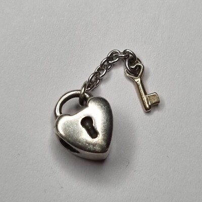 PANDORA SILVER 925 14K 14CT YELLOW GOLD KEY TO MY HEART PADLOCK CHARM  790288 UK