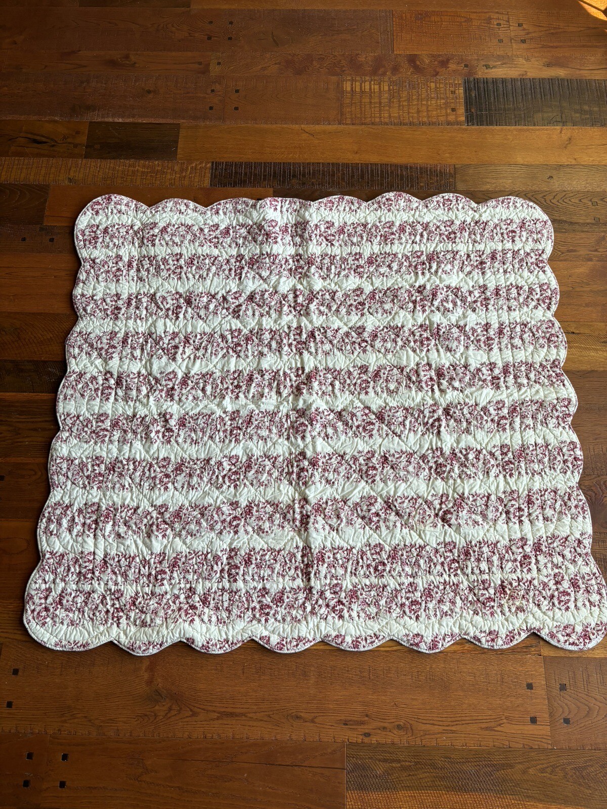 Red and White Floral Baby Quilt 58” X 52”