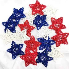 18pcs 4th of July Star Rattan Decoration, Red Blue White 18 Stars Decoration