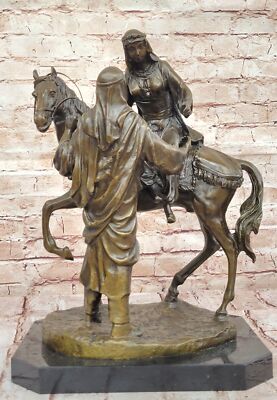Arab On Horse by Barye-Commanding Bronze Sculpture 35 Pounds Figurine Art Decor