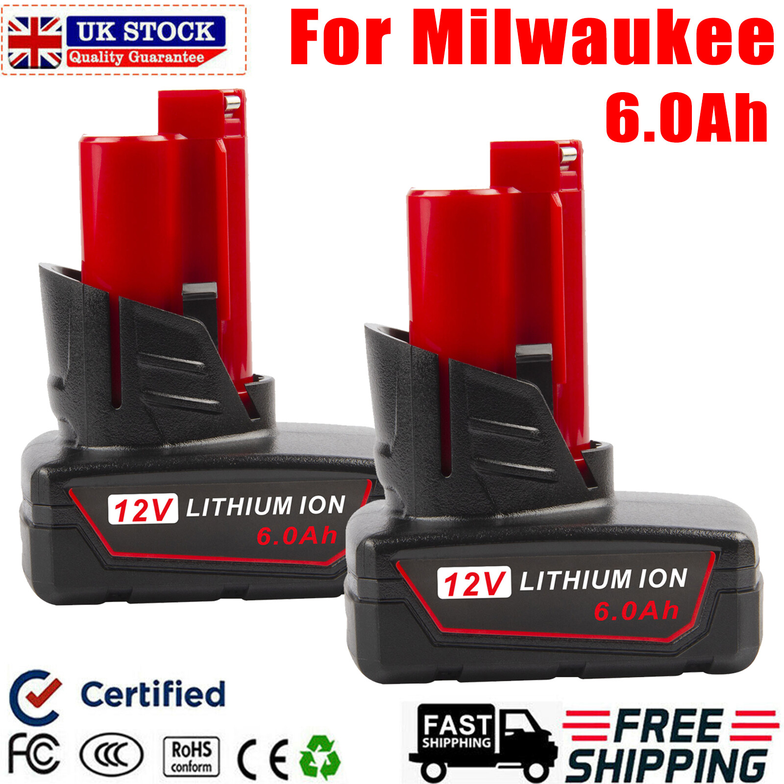 2x For Milwaukee M12 12V LIION XC 6.0Ah High Capacity Battery 4811