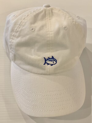 Southern Tide Guppy Blue Fish White Cloth Adj. Hat Seer Seeker Angler