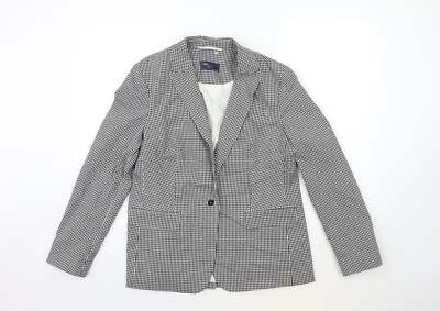 Marks and Spencer Damen Schwarz Kariert Polyestermischung Blazer Größe 14