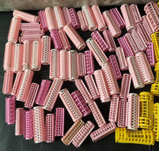 Vintage Lot of 85 Plastic Snap Over Hair Curlers Rollers Pink Yellow Goody Prop