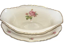 Antique Federal Syracuse China Victoria Gravy Boat Attached Tray Made In USA