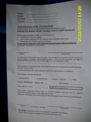 Kreidler Mofa MF2 Betriebsanleitung, Garantie u.Rechnung alles Orginale!!! - Bild 7 von 7