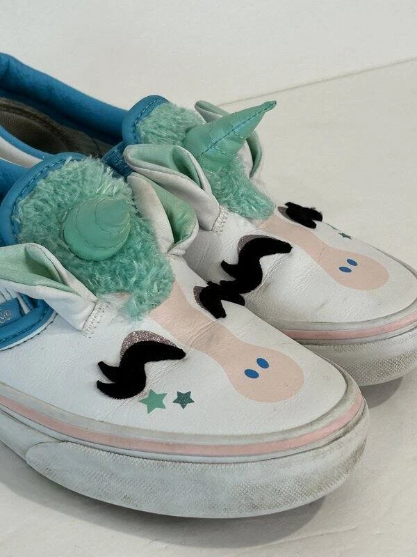 Vans Girls Low Top Slip On White Blue Green Unicorn Shoes Kids Youth 2.5