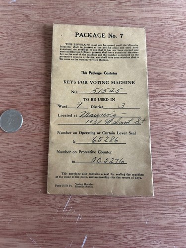 Máquina de votación electoral Reading PA 1949 paquete de llaves vacías con recibo de colección - Imagen 2 de 20