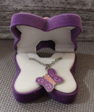 Butterfly Necklace Purple Pink Silver Chain in Matching Purple Butterfly Box