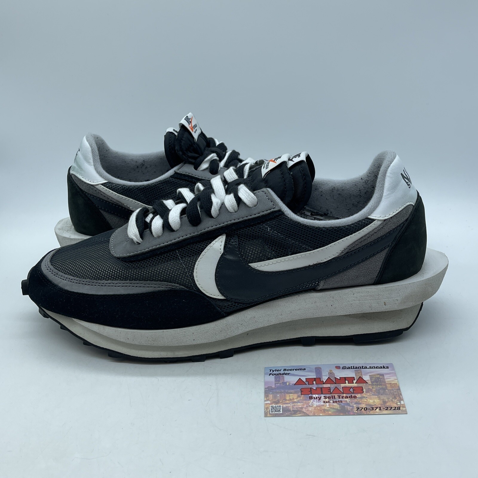 SACAI X NIKE Taglia 11 5 Nike sacai x LDWaffle nero grigio bianco pelle scamosciata (BV0073 001)