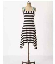 Anthropologie HWR Monogram Split Stripes navy/Green Cotton Knit Sundress Medium