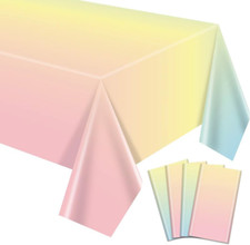 Pastel Rainbow Tablecloth, 4 Pcs Plastic Pastel Table Cloths for Parties Rainbow