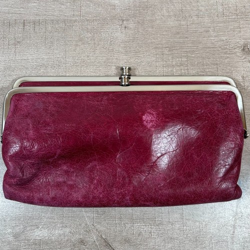 HOBO International Wallet Kiss Lock Frame Bifold Clutch Crimson Red Leather