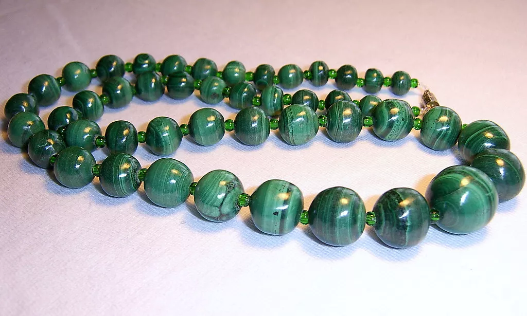 Malachite Necklace - 12mm Bead - Minerals Kingdoms