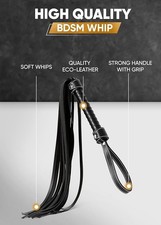 Premium 34'' Leather Riding Whip with Wrist Strap and Faux Leather Material