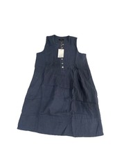Quince 100% European Linen Sleeveless Swing Dress Navy S