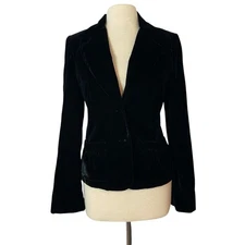 AB Studio Black Velvet Blazer Jacket Women's 12 Classic Goth Glam Dark Academia