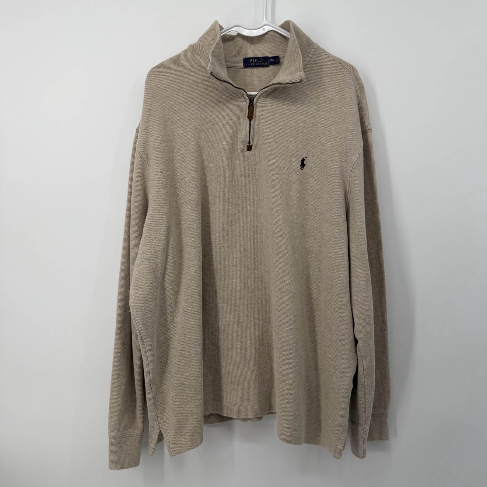 Polo Ralph Lauren 1/4 Zip Pullover Sweater Tan Men’s Size XXL 2XL Preppy