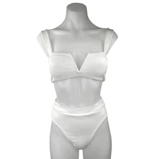 L Space White Sleeveless V Neck High Waist Two Piece Bikini Set Swimsuit S/M