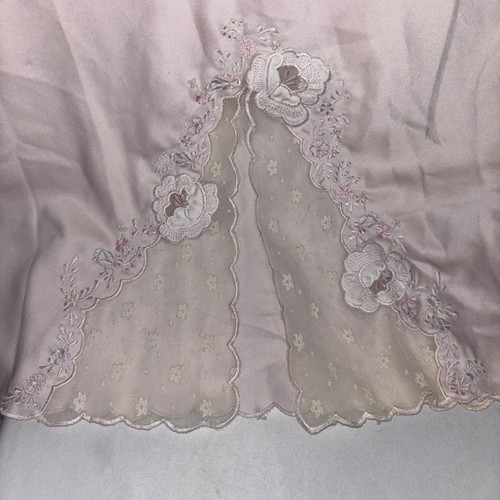 VINTAGE SATIN PINK w/LACE,APPLIQUÉ, PEARLS SARA BETH SLIP SKIRT w/SLIT LARGE - Picture 3 of 7