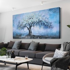 Teal Tree Wall Art for Living Room, Blue Artwork Nature Abstract Canvas Paint...
