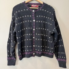 Vintage American Eagle Cardigan Sweater Women Large USA Cottage Chunky Knit Rare