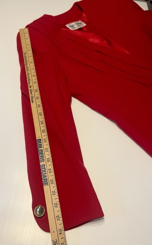 Vintage Albert Nipon Red 100% Wool Skirt Suit Set Fully Lined Size 12 - Picture 13 of 18