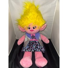 Build-A-Bear Trolls Band Together Poppy Plush Pink Yellow Hair Sequin Outfit 15"