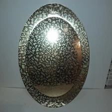 Kensington Moire Platter Gold Tone Aluminum Serving Plate Dish Vintage 15.5"